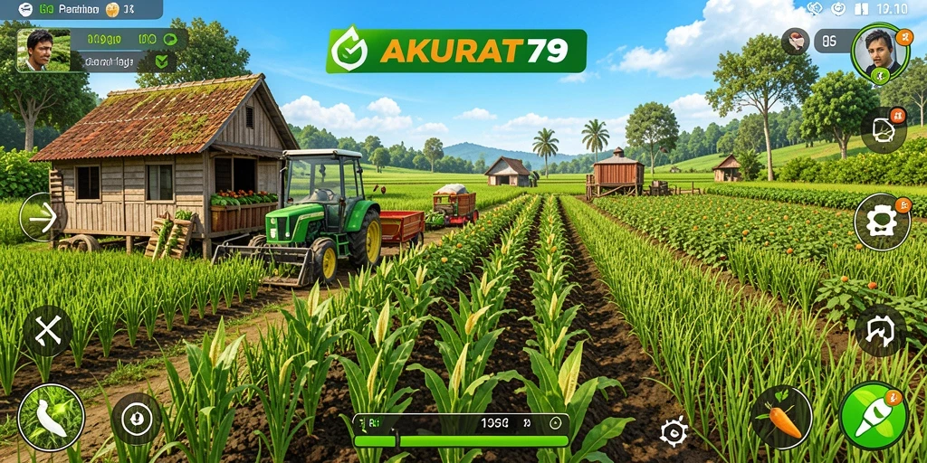 Tangkapan layar gameplay AKURAT79 dengan suasana pertanian yang menenangkan.