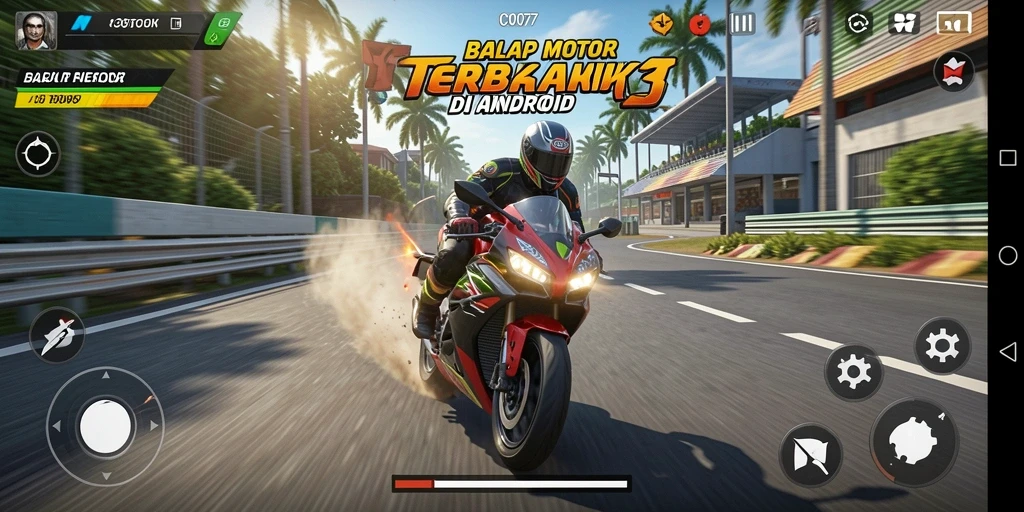 Screenshoot gameplay C0077 yang menampilkan balapan motor yang mendebarkan.