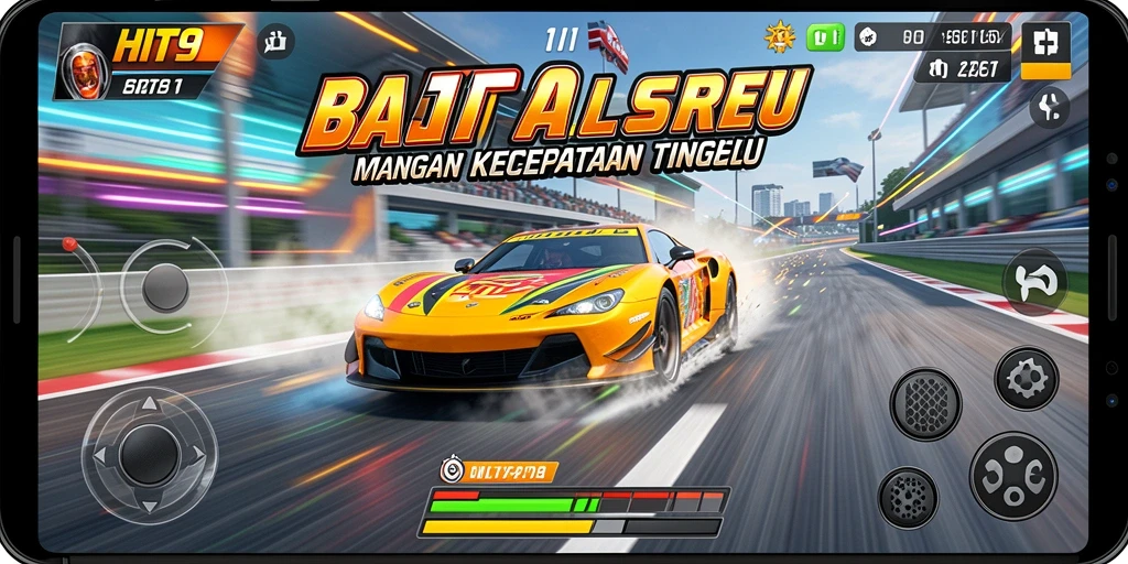 Screenshot dari gameplay HIT9 menampilkan balapan seru dengan efek dramatis.