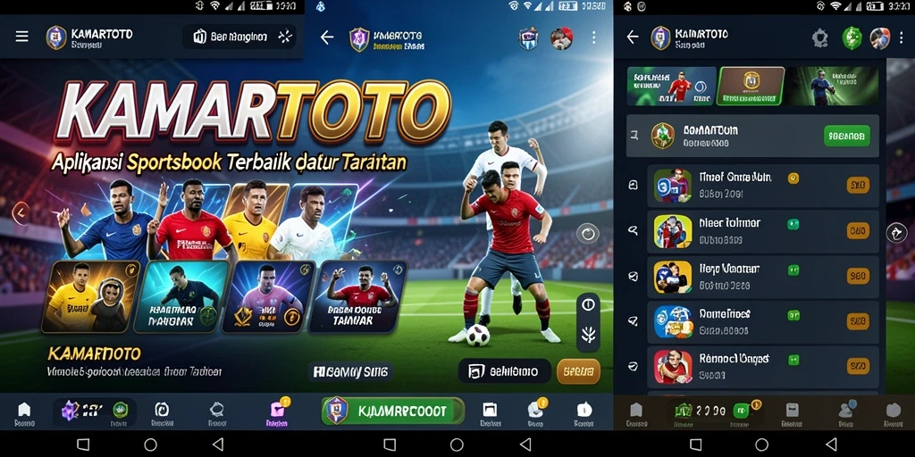Tampilan antarmuka aplikasi KAMARTOTO dengan opsi taruhan olahraga.
