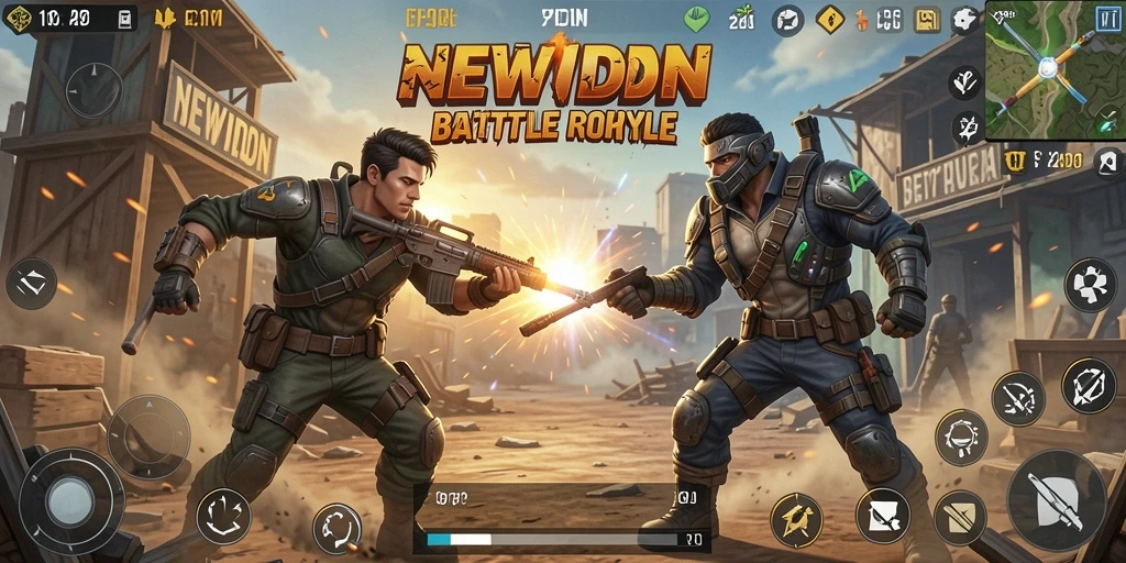 Screenshot utama NEWIDN menampilkan aksi intens dari gameplay Battle Royale.