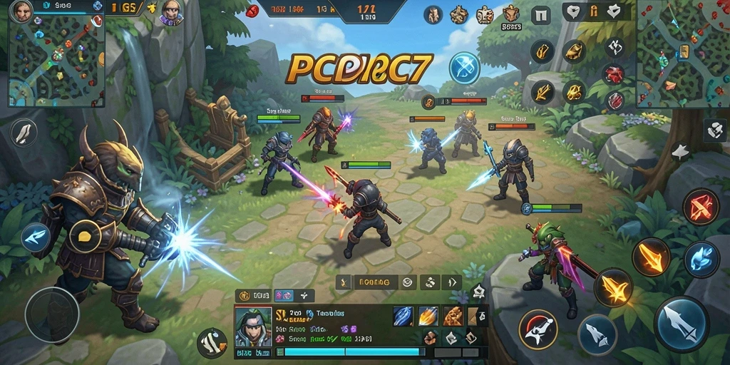 Screenshot utama PCPC7 menampilkan aksi pertempuran strategi.