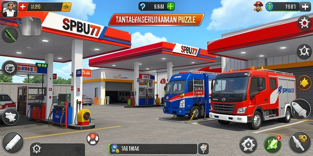 Tampilan gameplay SPBU77 yang seru dalam mengatasi teka-teki.